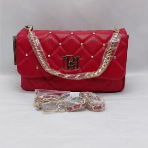 Badgley Mischka Women's Small Red Quilted Crossbody Shoulder Bag Purse Party